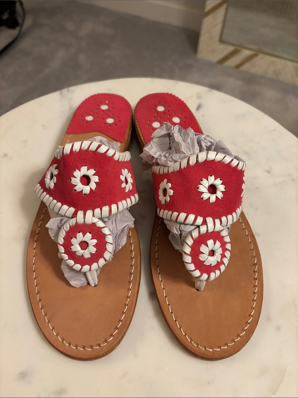 Jack Rogers Navajo Sandal Size 8 Dark Pink with White Contrast Stitching